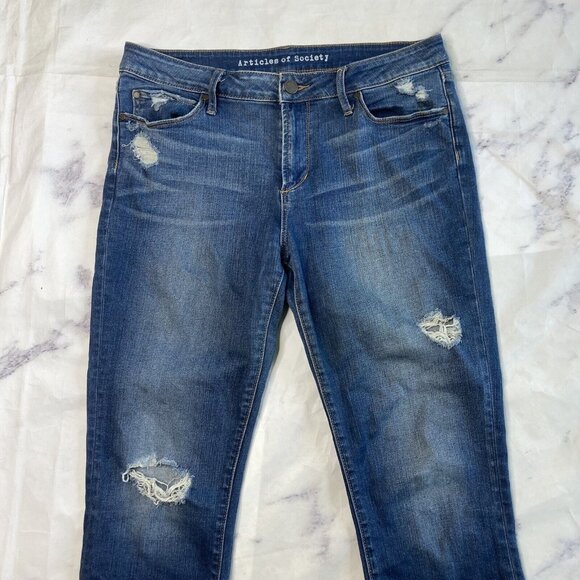 Articles Of Society Distressed Slim Jeans Womens Sz 30 Medium Wash Step Hem A53 - Picture 3 of 6